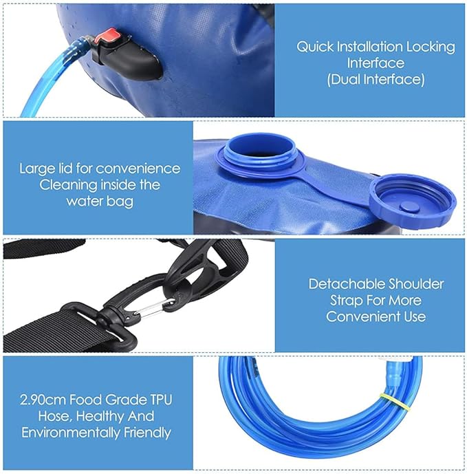 Camping Shower Bag, 5 Gal/20L TPU Material Portable Shower Bag with Foot Pump and Press-Type Shower Nozzle for Camping Beach Swimming Outdoor Traveling Hiking