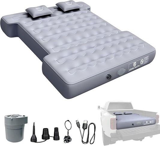 Umbrauto Built-in Pump Air Mattress for 5.5-5.8ft Full Size Short Truck Bed, Self-Inflating Suede Surface Camping Airbed for Tent Outdoor Travel Sleeping