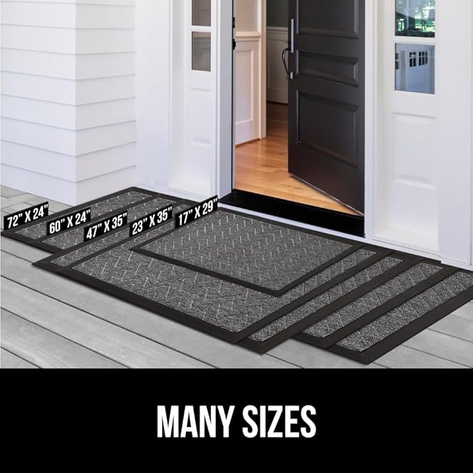 GORILLA GRIP 100% Waterproof All-Season WeatherMax Doormat, 23x35, Durable Natural Rubber, Stain and Fade Resistant, Low Profile, Indoor Outdoor Door Mats, Easy Clean Patio Entry Mat, Navy Greek Keys