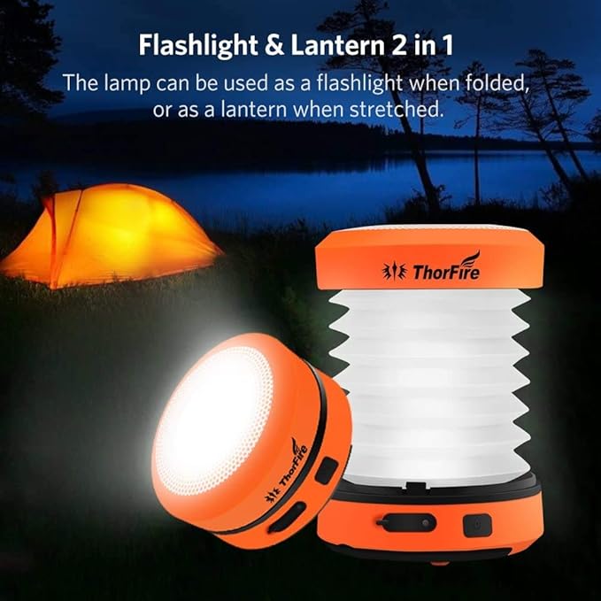 ThorFire LED Camping Lantern Lights Hand Crank USB Rechargeable Lanterns Collapsible Mini Flashlight Emergency Torch Night Light Tent Lamp for Camping Hiking Tent Garden Patio - CL01