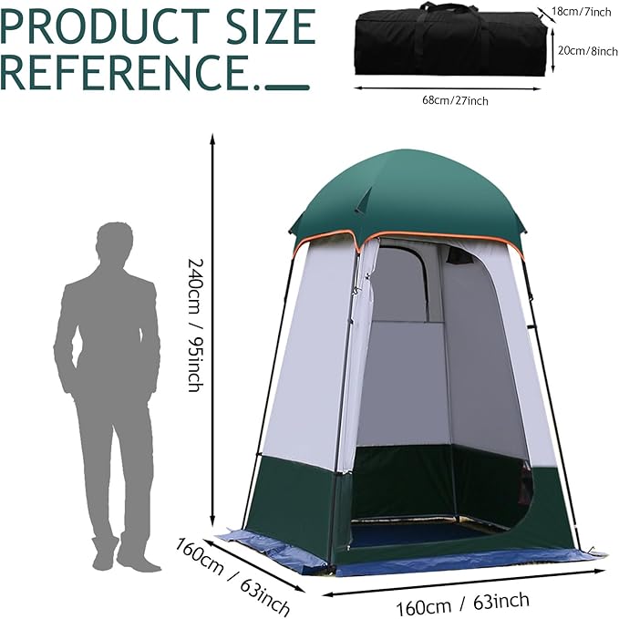 Camping Tent Shower Tent,Outdoor Changing with Built-in Hook,Holds 20 Liters of Water,63 * 63 * 95 Inch,210D Oxford Cloth Waterproof - Portable Toilet Shelter with Carrying Bag for Camping,Beach