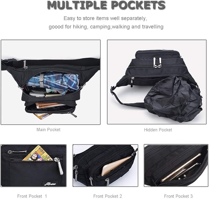 Fanny Pack for Men&Women Waterproof Waist Pack Bag Hip Bum Bag with Rain Cover Adjustable Strap for Sports Outdoors Workout Running Traveling Hiking Cycling Dog Walking Casual Fishing