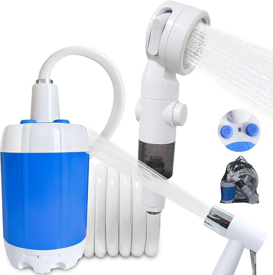 Portable Camping Shower Outdoor Camp Shower Pump,Upgrade Rechargeable Electric Shower Pump with Intelligent Digital Display Multiple Spray Modes for Camping, Hiking, Traveling,RV