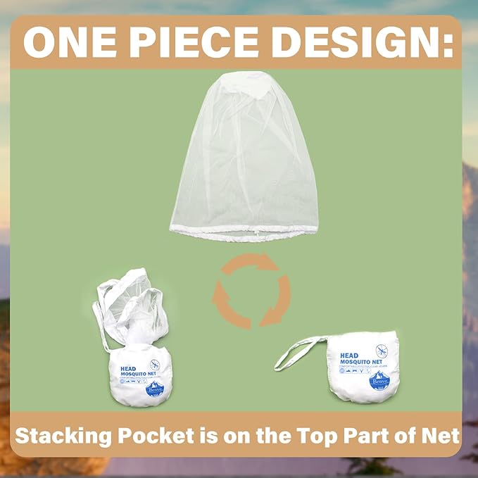 Benvo Mosquito Head Net Mesh One Piece Face Neck Fly Netting Cover from Bugs Gnats Noseeums Hat-Compatible Insect Shield for Fishing, Camping, Gardening (2pcs, White, Upgraded Big Net)
