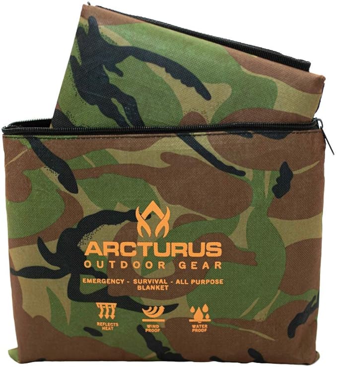 Arcturus Heavy Duty Survival Blanket – Insulated Thermal Reflective Tarp - 60" x 82". All-Weather, Reusable Emergency Blanket for Car or Camping (Woodland Camo)