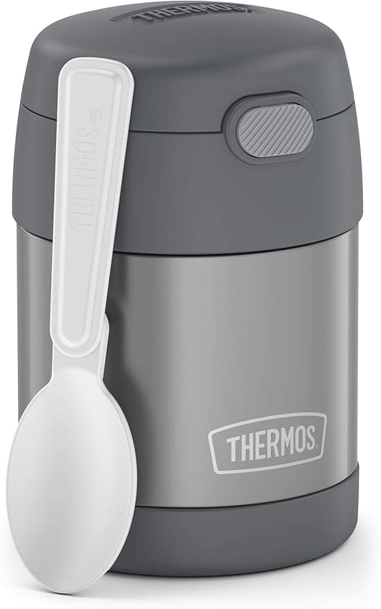 THERMOS FUNTAINER Insulated Food Jar, 10 Ounce, Kid Friendly Food Jar with Foldable Spoon, Gray