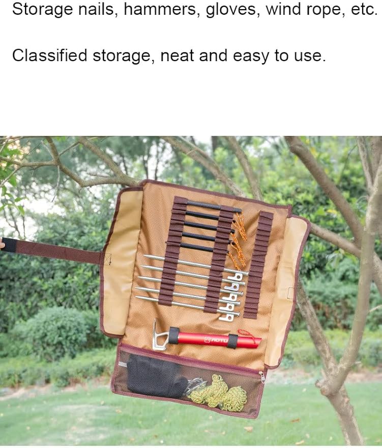 Tent Stake Storage Bag Tent Stake Roll Bag Ground Nail Storage Bag, Heavy Duty Oxford Polyester Case for Tent Pegs and Camping Hammer