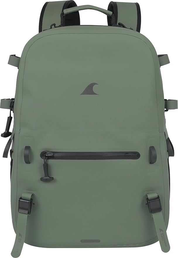 Breakwater Supply™ River Ute Waterproof IP68 Fishing Backpack, Floating TPU Submersible Dry Bag with Padded Hip Belt and Airtight Zippers | 20L (River Ute 20L Marsh Green)