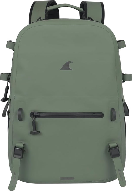 Breakwater Supply™ River Ute Waterproof IP68 Fishing Backpack, Floating TPU Submersible Dry Bag with Padded Hip Belt and Airtight Zippers | 20L (River Ute 20L Marsh Green)