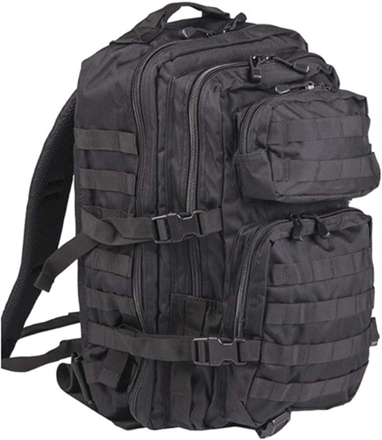 Mil-Tec Unisex Assault Pack - Rugged Durable Lightweight Ergonomic Versatile Tactical Outdoor Camping Hiking Backpack with Adjustable Padded Shoulder Straps & MOLLE Loops, Black, 36L