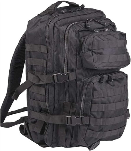 Mil-Tec Unisex Assault Pack - Rugged Durable Lightweight Ergonomic Versatile Tactical Outdoor Camping Hiking Backpack with Adjustable Padded Shoulder Straps & MOLLE Loops, Black, 36L