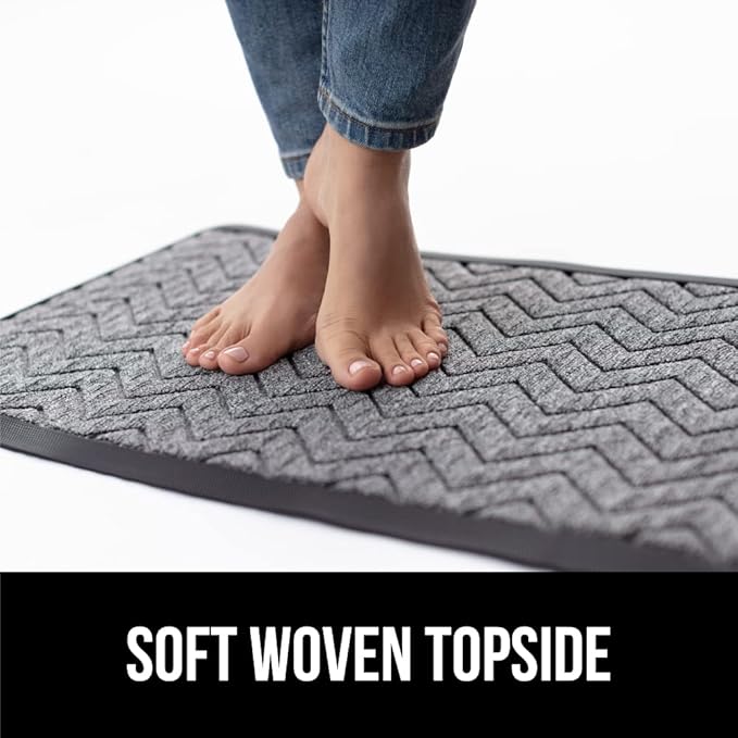 GORILLA GRIP 100% Waterproof All-Season WeatherMax Doormat, Durable Natural Rubber, Stain and Fade Resistant, Low Profile, Indoor Outdoor Doormats, Easy Clean Patio Entrance Mat, 17x29, Steel Chevron