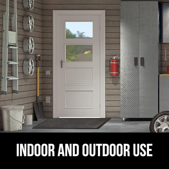 GORILLA GRIP 100% Waterproof All-Season WeatherMax Doormat, 72x24 Runner, Durable Natural Rubber, Stain and Fade Resistant, Low Profile, Indoor Outdoor Door Mats, Easy Clean Entry Mat, Gray Diamond