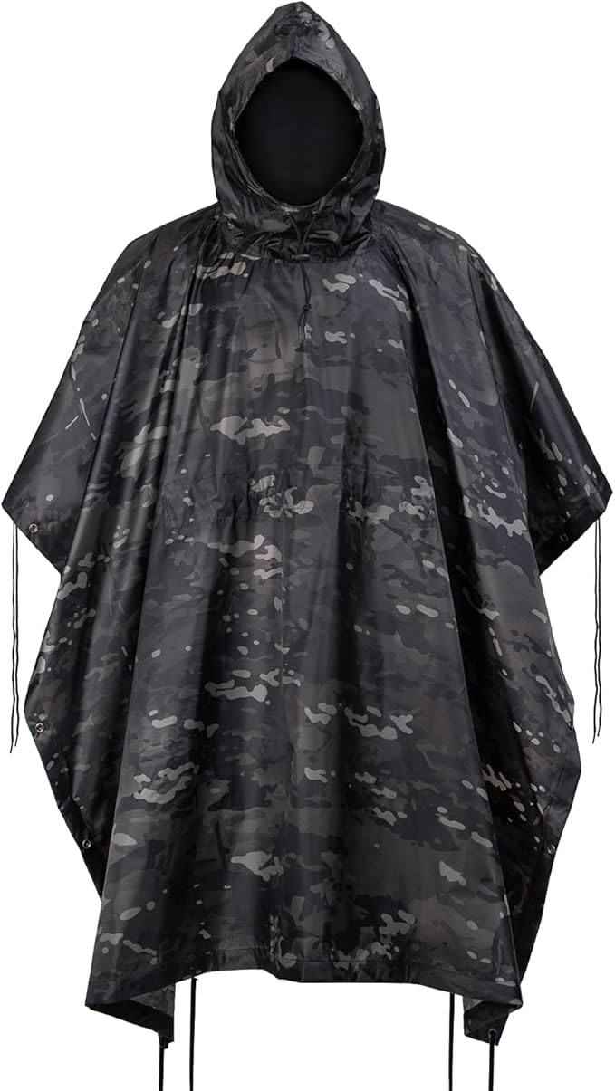 Camo Rain Poncho, Multi Use Waterproof Rain Coat
