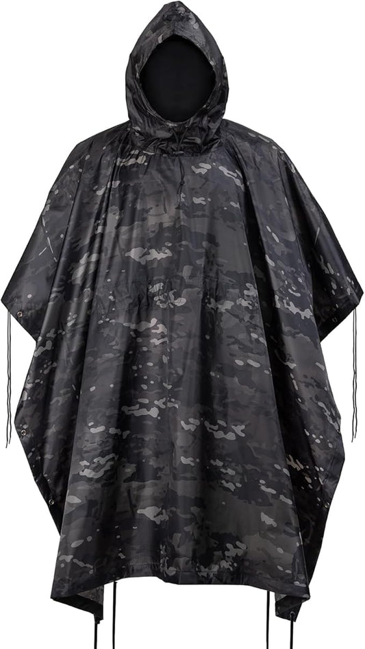 Camo Rain Poncho, Multi Use Waterproof Rain Coat