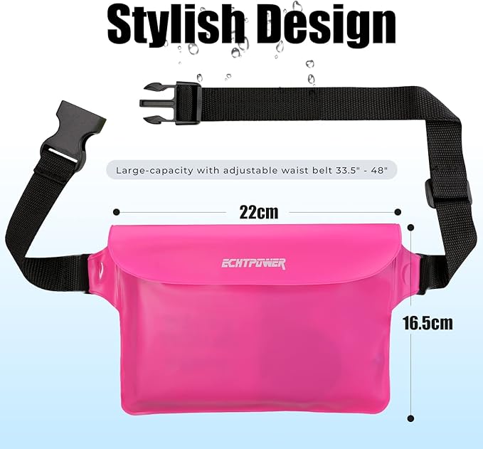 ECHTPower 2-Pack Waterproof Pouch Bag, Waterproof Fanny Pack, Waterproof Dry Bag with Adjustable Waist Strap for Beach Swimming Kayaking Floating Boating
