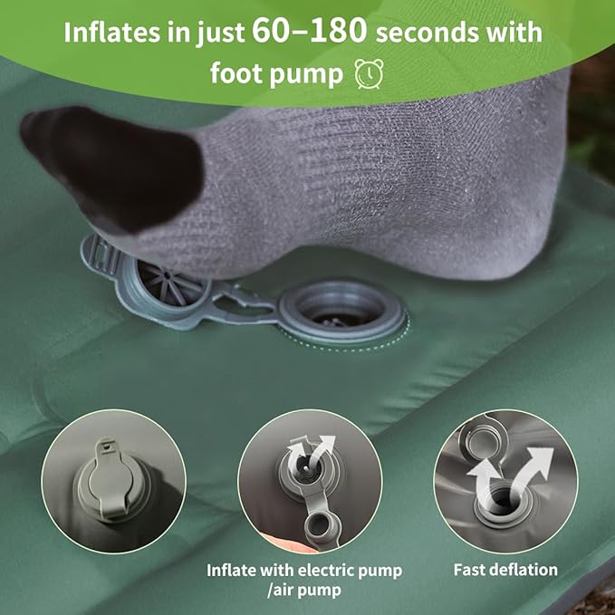 Camping Sleeping Pad, Extra Thick 5 Inch Ultralight Sleeping Pad for Camping with Pillow Built-in Foot Pump Inflatable Sleeping Pads Compact for Camp Backpacking Hiking Traveling Tent