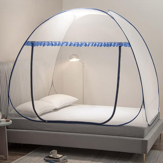 Mengersi Mosquito Net Tent for Bed,Pop-Up Bed Canopy with Net Bottom,Mosquito Netting Bed Tent for Kids Girls Boys,Bed,Suit for Indoor Outdoor (Full/Queen, Blue)