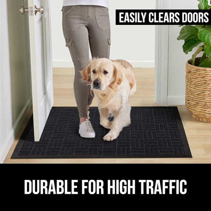 GORILLA GRIP 100% Waterproof All-Season WeatherMax Doormat, Durable Natural Rubber, Stain and Fade Resistant, Low Profile, Indoor Outdoor Door Mats, Easy Clean Patio Entrance Mat, 17x29, Midnight Maze