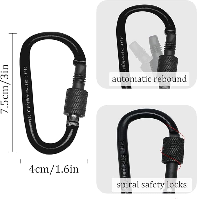 6 Pack Small Locking Carabiner Clips - 3 Inch Aluminum Alloy D-Ring Key Hooks with Twist Lock, Secure for Keys, Pet Leash, Travel Accessories (Not for Climbing)