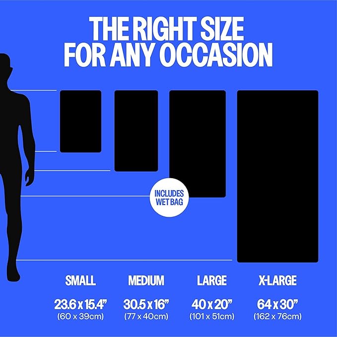 Acteon Microfiber Gym Towel & Wet Bag Travel Set, Large Quick Dry Silver ION Odor-Free Mega Absorbent Fiber, Fast Drying Men & Women Workout Gear for Body Sweat, Beach, Pool, Camping