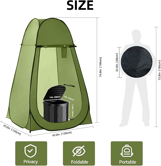 Portable Toilet and Privacy Tent for Adults, Pop Up Potty Tents Outdoor Portable Toilet for Camping with 12 Toilet Bags, Pop-up Tent for Toilet, Travel, Changing