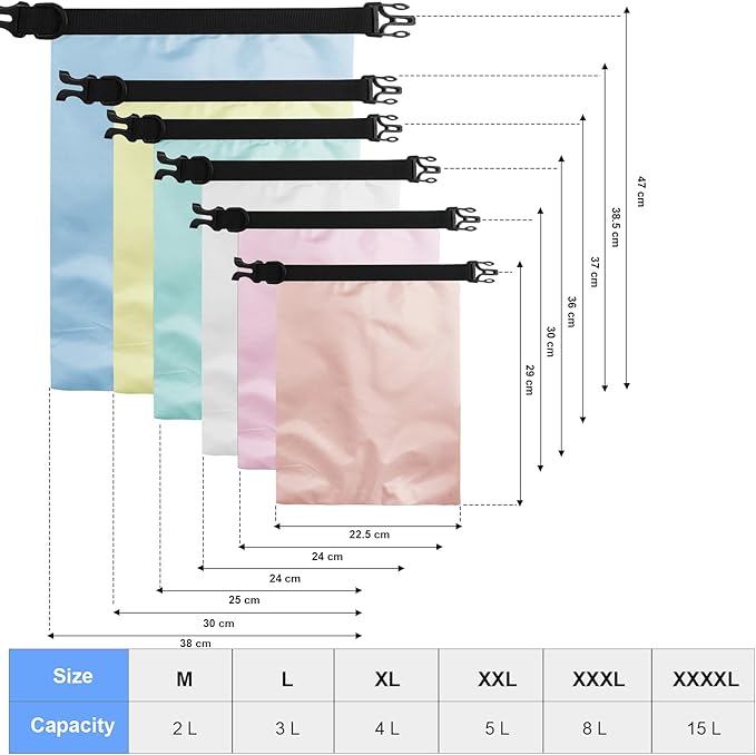 Shappy 12 Pcs Waterproof Dry Bag Set 6 Sizes Lightweight Sacks and Long Adjustable Shoulder Strap Outdoor Water Proof Keep Gear Dry Bag Stuff Sacks for Backpacking, Boating, Hiking, Camping (Macaron)