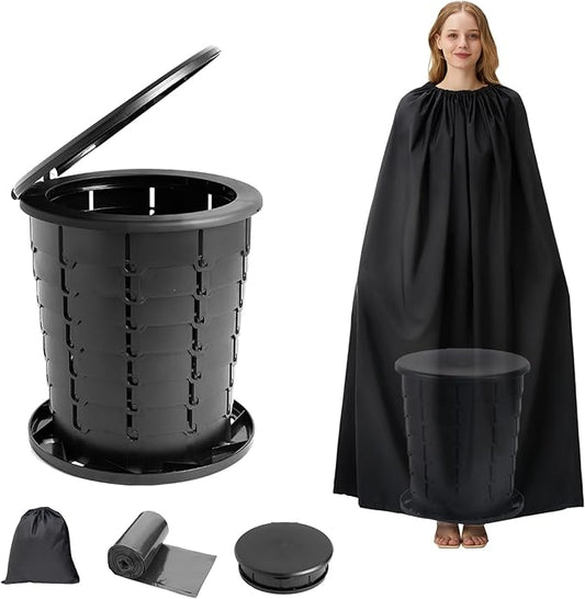 Portable Toilet Kit for Adults, Retractable Camping Toilet with Wearable Privacy Tent Outdoor Travel Toilet with Privacy Shelters Folding XL Potty with Adjustable Height for Hiking,Car,RV