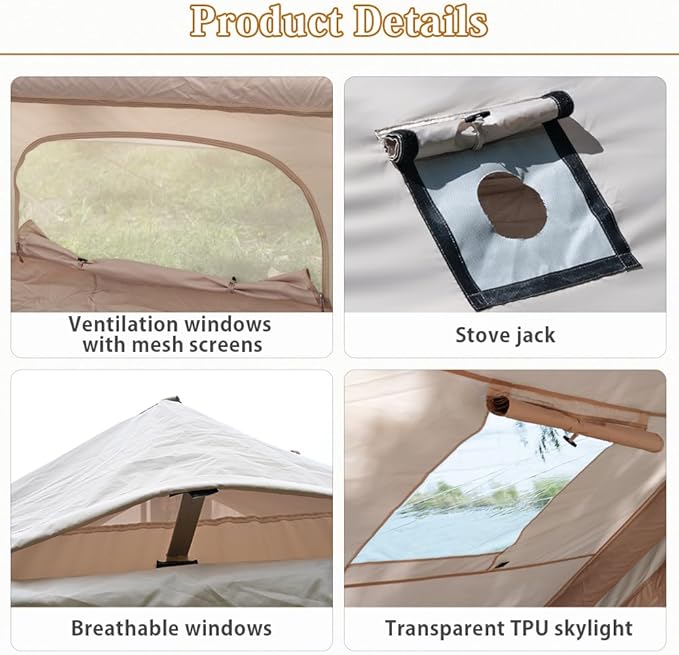 Inflatable Camping Tents Air Glamping Tents 4 Season Waterproof Easy Set up Cabin House Tent Blow up Tent for Family Camping