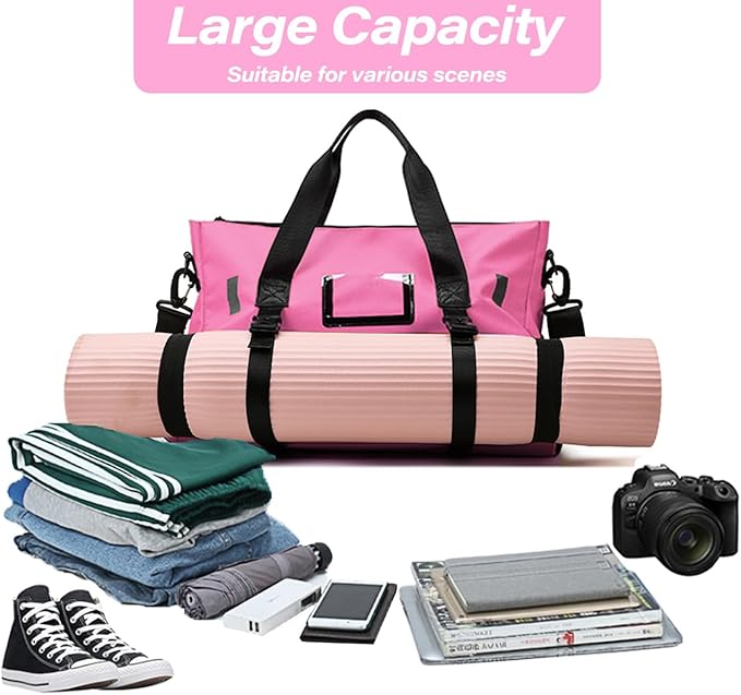 Gym Bag for Women, Yoga Mat Bag with Shoes Compartment & Wet Dry Pockets & Adjustable Yoga Mat Holder