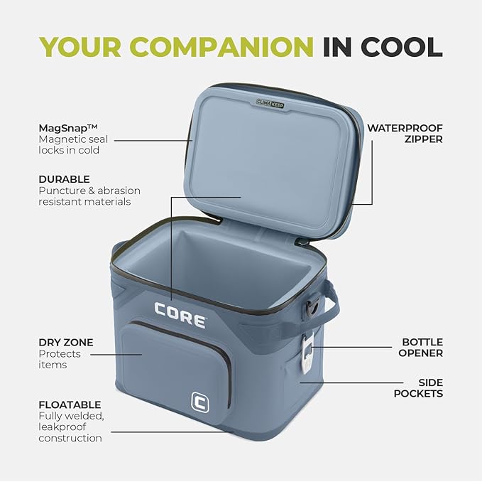 CORE Magnetic Leak Proof Soft Cooler with Waterproof Zipper | Insulated Bag Portable Ice Chest Box | Best Soft Cooler for Food & Beverages for Tailgating, Car Camping, Travel, and Family Beach Picnics
