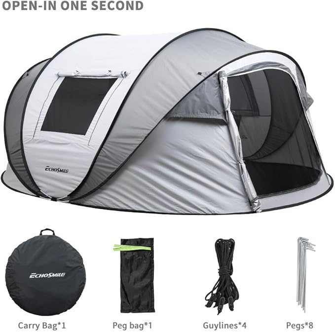 EchoSmile Camping Instant Pop Up Tent, 2/4/6/8/10 Person, Water Resistant Dome, Easy Setup for Camping Hiking and Outdoor, Portable with Carry Bag, 3 Season