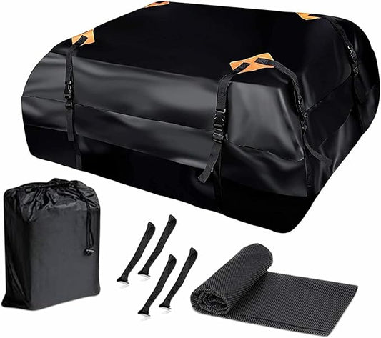 ZONETECH Car Roof Cargo Bag Water Resistant with a Protective Anti Slip Mat – 8 Reinforced Premium Quality Straps Rubberized Extra Cushioning Pad, Travel, Touring, Road Trips for Vehicle, SUV