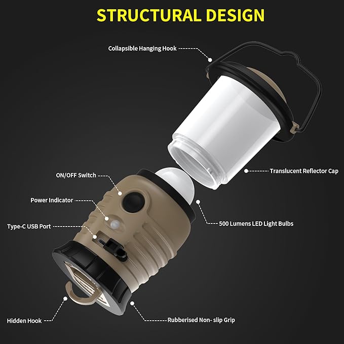 Camping Lantern Rechargeable, Portable LED Camping Lantern - 4000mAh Battery Powered Tent Light with 4 Modes for Indoor Outdoor Home Emergency Light Power Outages Hiking Fishing Picnicking