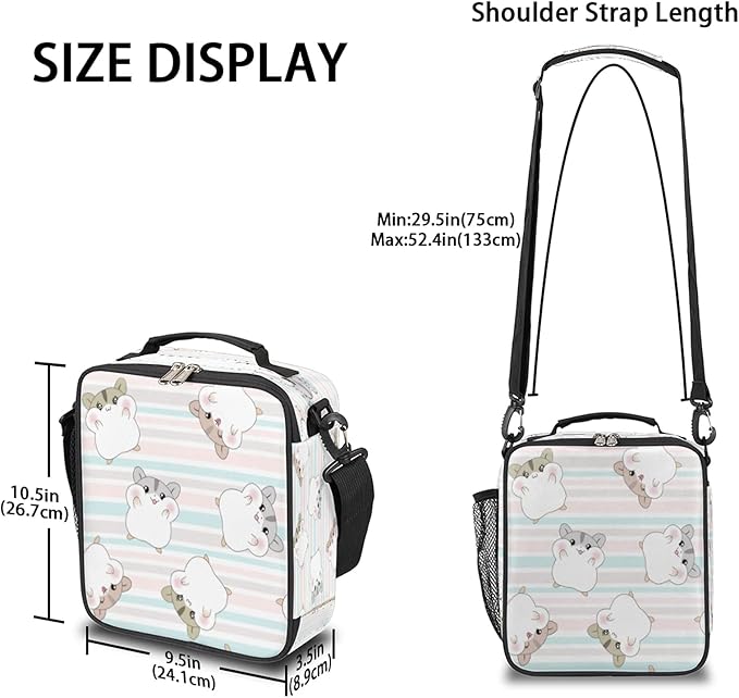 Pardick Cute Hamster Lunch Bag for Girls Boys,Hamster Insulated Lunch Box Kids with Adjustable Shoulder Strap,Waterproof Students Lunch Tote Cooler Bag for School Picnic Travel Outdoor