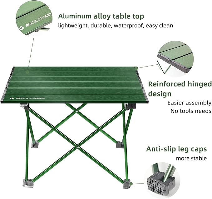 ROCK CLOUD Portable Camping Table Ultralight Aluminum Folding Beach Table Camp for Camping Hiking Backpacking Outdoor Picnic, Green