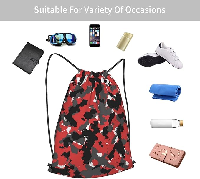 Camo Drawstring Bag Bloodshot Camouflage Red Urban Gym Backpack Sports Backpack Lightweight Waterproof Bags for Men Women Outdoor Gym Sport