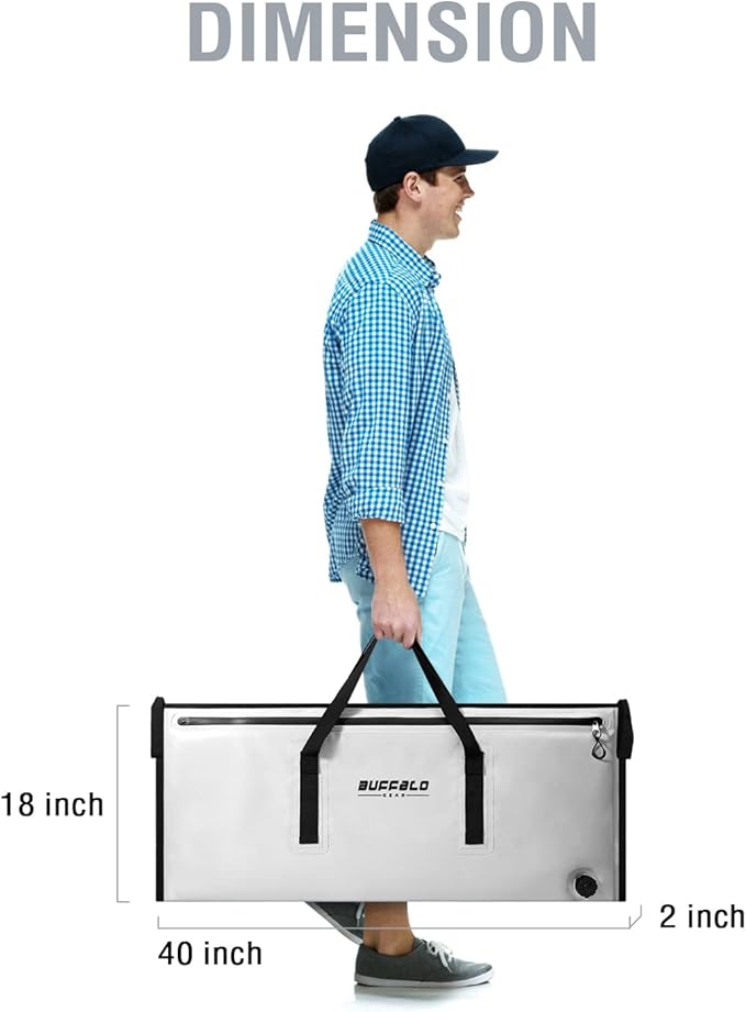 Buffalo Gear Insulated Fish Cooler - Leakproof Kill Bag with 2 Reusable Cooler Ice Packs - Portable Waterproof Zipper