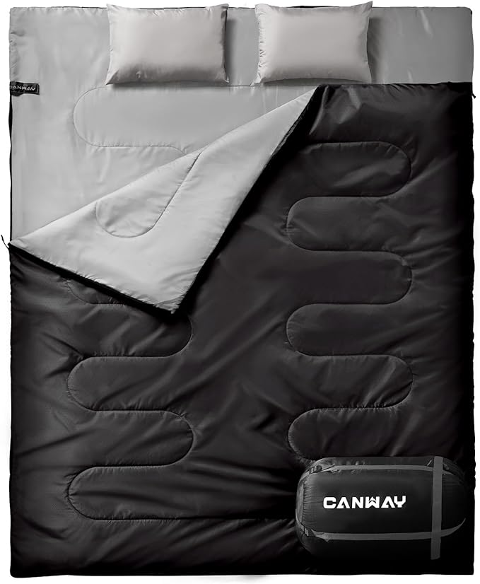 CANWAY Double Sleeping Bag Flannel for Adults Cold Weather Queen Size Two Person Sleeping Bags for Camping with 2 Pillows