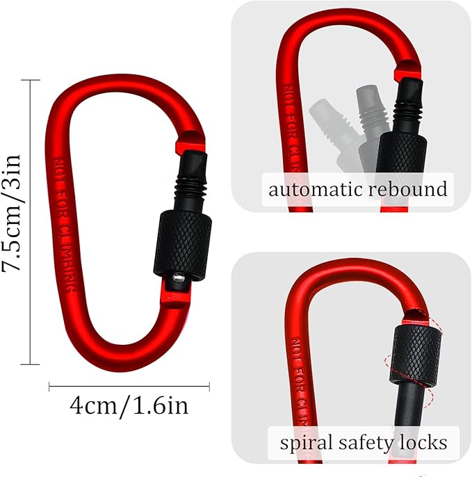 6 Pack Small Locking Carabiner Clips - 3 Inch Aluminum Alloy D-Ring Key Hooks with Twist Lock, Secure for Keys, Pet Leash, Travel Accessories (Not for Climbing)