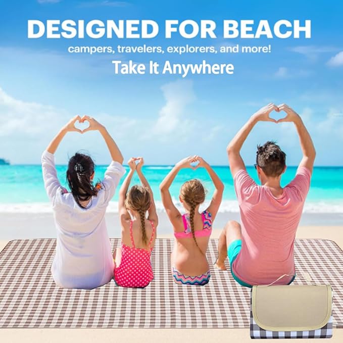 Extra Large Picnic Blanket Beach Blankets, Outdoor Foldable Waterproof Sand Mat for Beach Camping Hiking Travel Family Concerts Grass Park Music Festival Lawn Mats (Brown, 80x80inch)