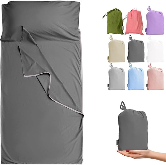 Brand - GANNAFEE Cotton Sleeping Bag Liner with Zipper - 100% Cotton Travel Sheet Sleep Sack Adult - Travel Sleeping Bag for Hotels Camping Hiking