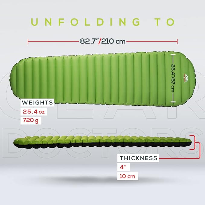 Gear Doctors® Sleeping Pad for Camping & Backpacking [Ultralight 25oz] - Sleeping Mat Camping - Ultralight Sleeping Pad - Inflatable Sleeping Pad for Camping - Camp Mattress Pad (5.2 R-Value) - Large