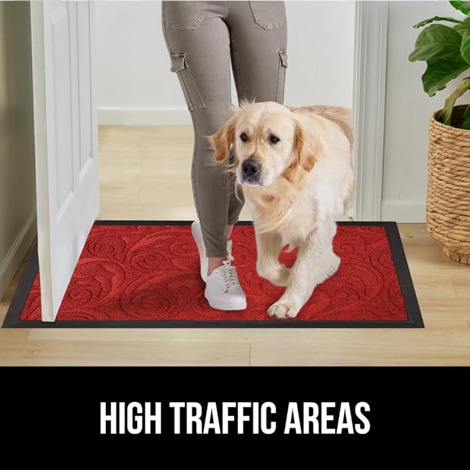 GORILLA GRIP 100% Waterproof All-Season WeatherMax Doormat, 23x35, Durable Natural Rubber, Stain and Fade Resistant, Low Profile, Indoor Outdoor Doormats, Easy Clean Patio Entry Mat, Red Vintage Wine