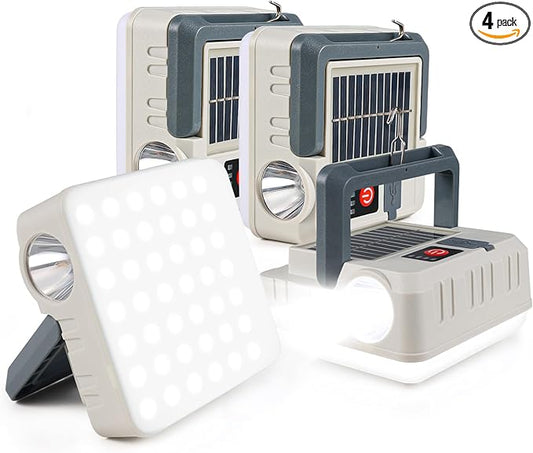 Portable Solar Power Lanterns 4 Pack, Lanterns for Power Outages, 5 Light Modes LED Camping Lights Lantern Flashlight, IPX4 Waterproof Tent Light for Hurricane Hiking Emergency Light, Gray