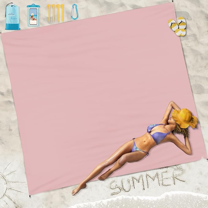 Beach Blanket Sandproof Waterproof 78''×81''1-5 Adults Oversized,Compact Lightweight Durable Beach Mat for Travel Camping Hiking Picnic Blanket