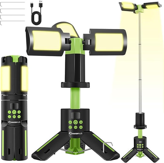 Telescopic Camping Lights with Stand, 5000LM Rechargeable LED Flashlight, 9 Color Modes, Collapsible Tent Lantern with Reflective Strips, Magnetic Base for Power Outages, Camping & Emergency