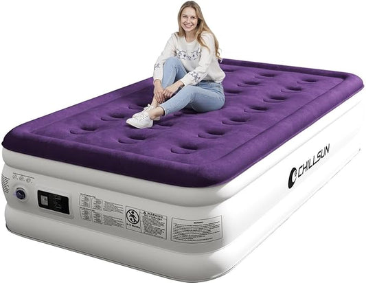 CHILLSUN Twin Air Mattress with Built in Pump, 16" Luxury Inflatable Mattress, Blow Up Mattress with Carrying Bag, Raised Elevated Double High Air Mattresses for Camping Guest & Home
