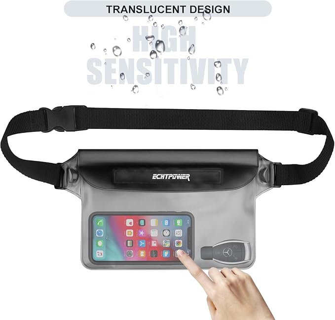 ECHTPower 2-Pack Waterproof Pouch Bag, Waterproof Fanny Pack, Waterproof Dry Bag with Adjustable Waist Strap for Beach Swimming Kayaking Floating Boating