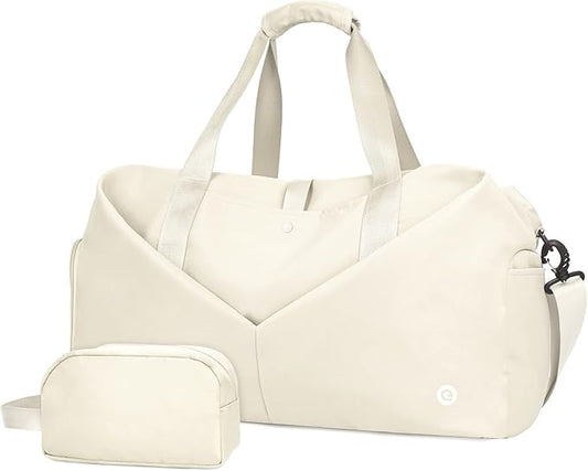 Ceneda 20" Gym Duffel with Wet Pocket & Shoes Compartment - Portable Overnight Weekender Travel & Yoga Bag for Women (Ivory)